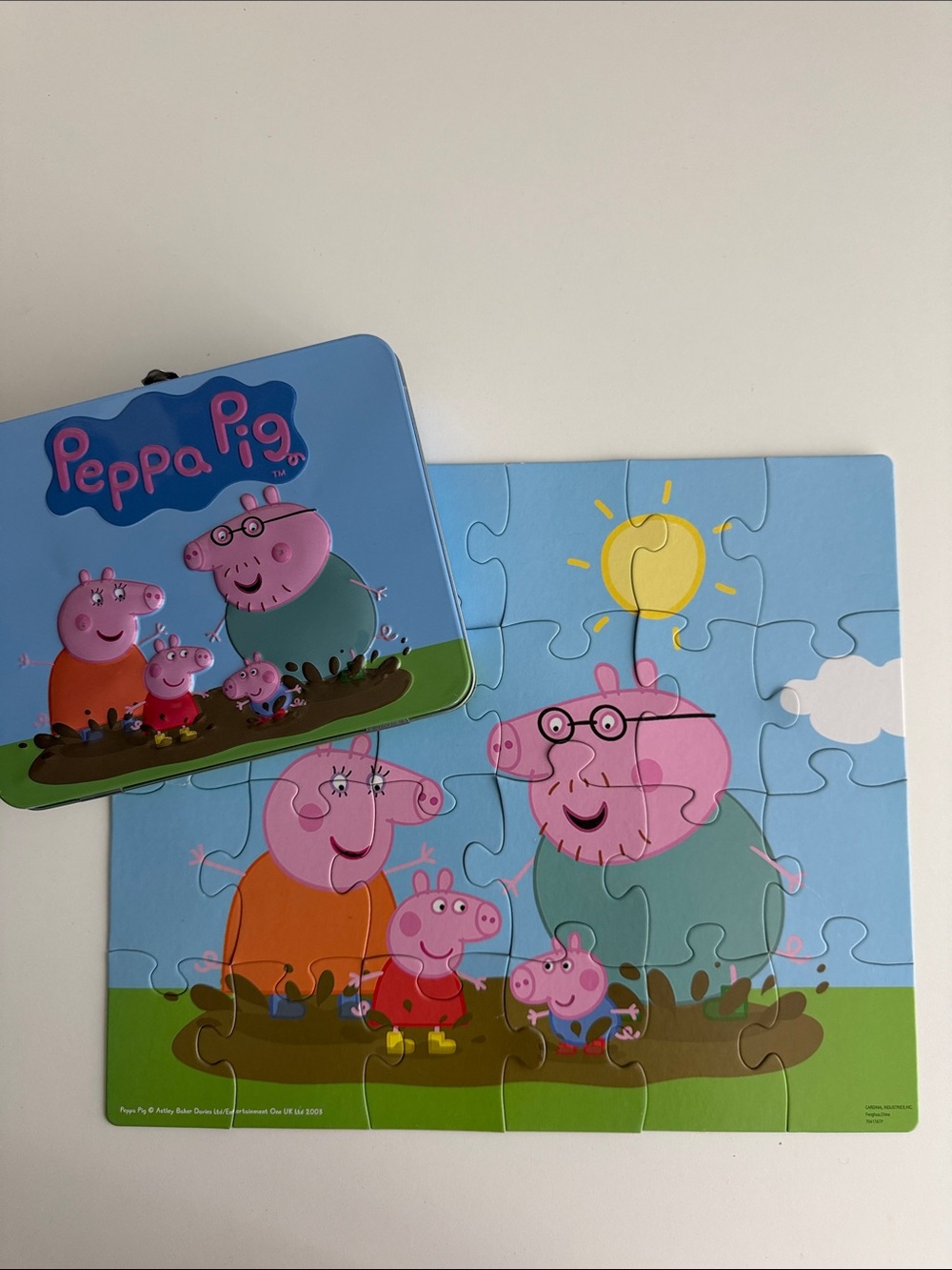 Peppa Pig Puzzle Tin Set - Blue - Pink - Green - Red - Travel Storage Lunch box